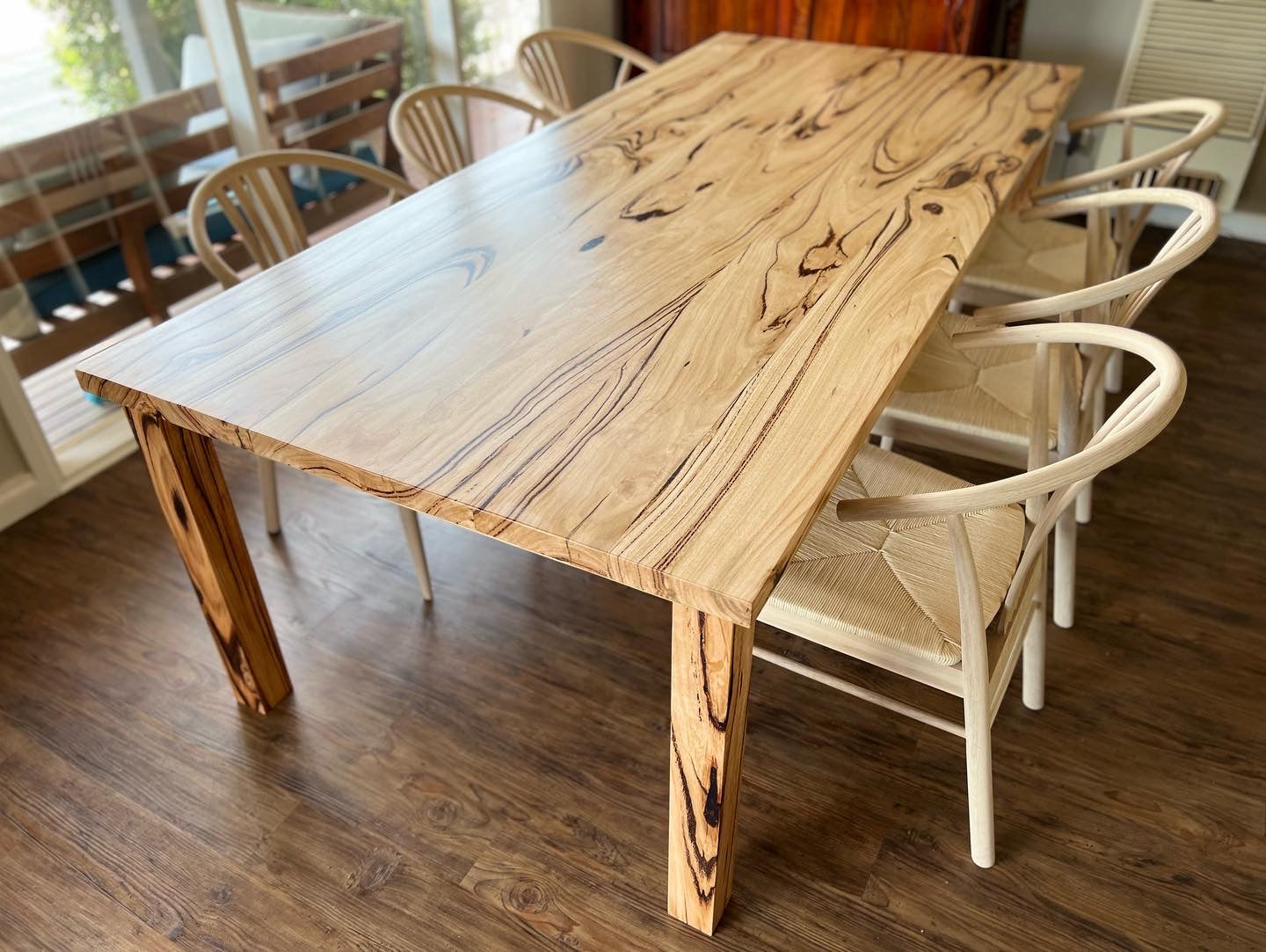 Fairhaven recycled messmate dining table top view highlighting unique grain patterns